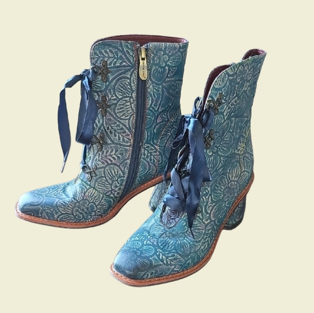L'Artiste Hand Painted Leather Ankle Boots